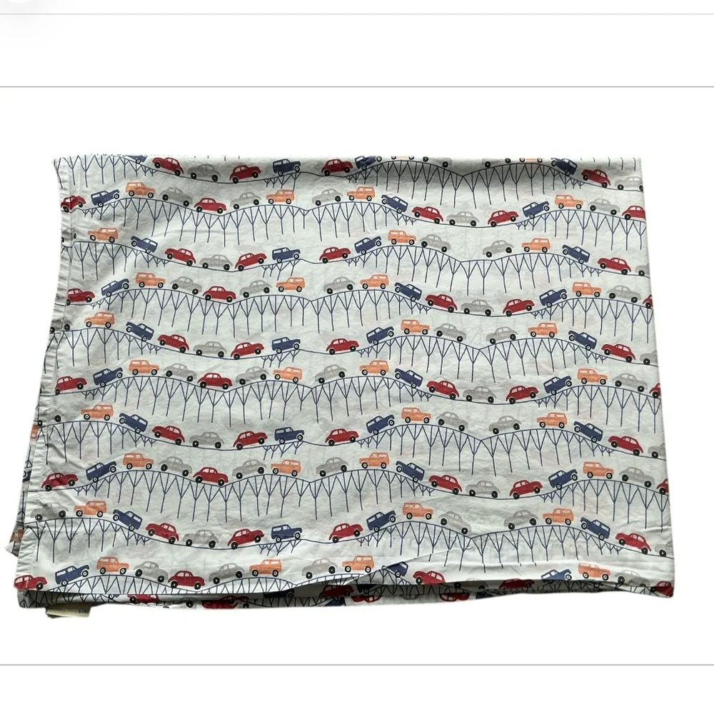 Pottery Barn Kids Landon Cars Twin Flat Sheet 100% Organic Cotton Bedding
